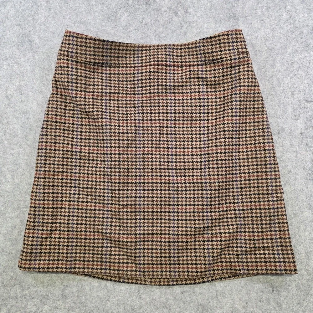 J.Crew Skirt Womens 10 Brown Wool‎ Tweed Houndstooth Pencil Lined Fall NWT